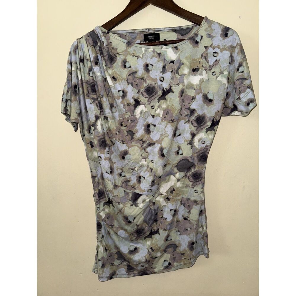 Anthropologie Deletta Watercolor Floral Ruched Asymmetric Top XS